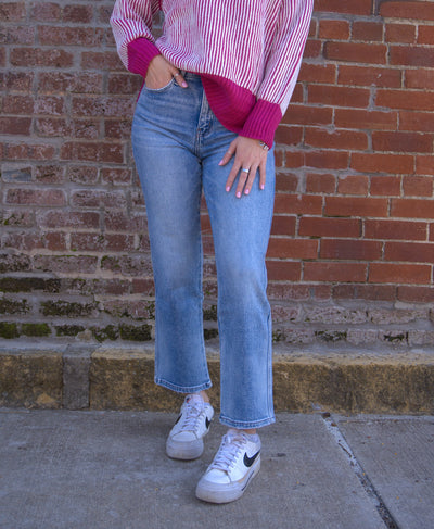 High Rise Ankle Straight Jeans-Ankle Jeans,Bottoms,clothing,Cropped,FLYING MONKEY,High Rise,High Waist,Jeans,Light Wash,Straight Jeans,Women,women's-[option4]-[option5]-[option6]-Bella Bliss Boutique in Texas