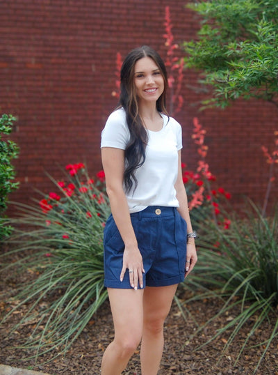 High Waist Pleated Shorts-Black,Bottoms,clothing,navy,Pink,Pintuck,Pintuck Pleats,Pintuck Shorts,Pleated,Rolled Cuff,shorts,White,Women,women's-Navy-S-[option4]-[option5]-[option6]-Bella Bliss Boutique in Texas