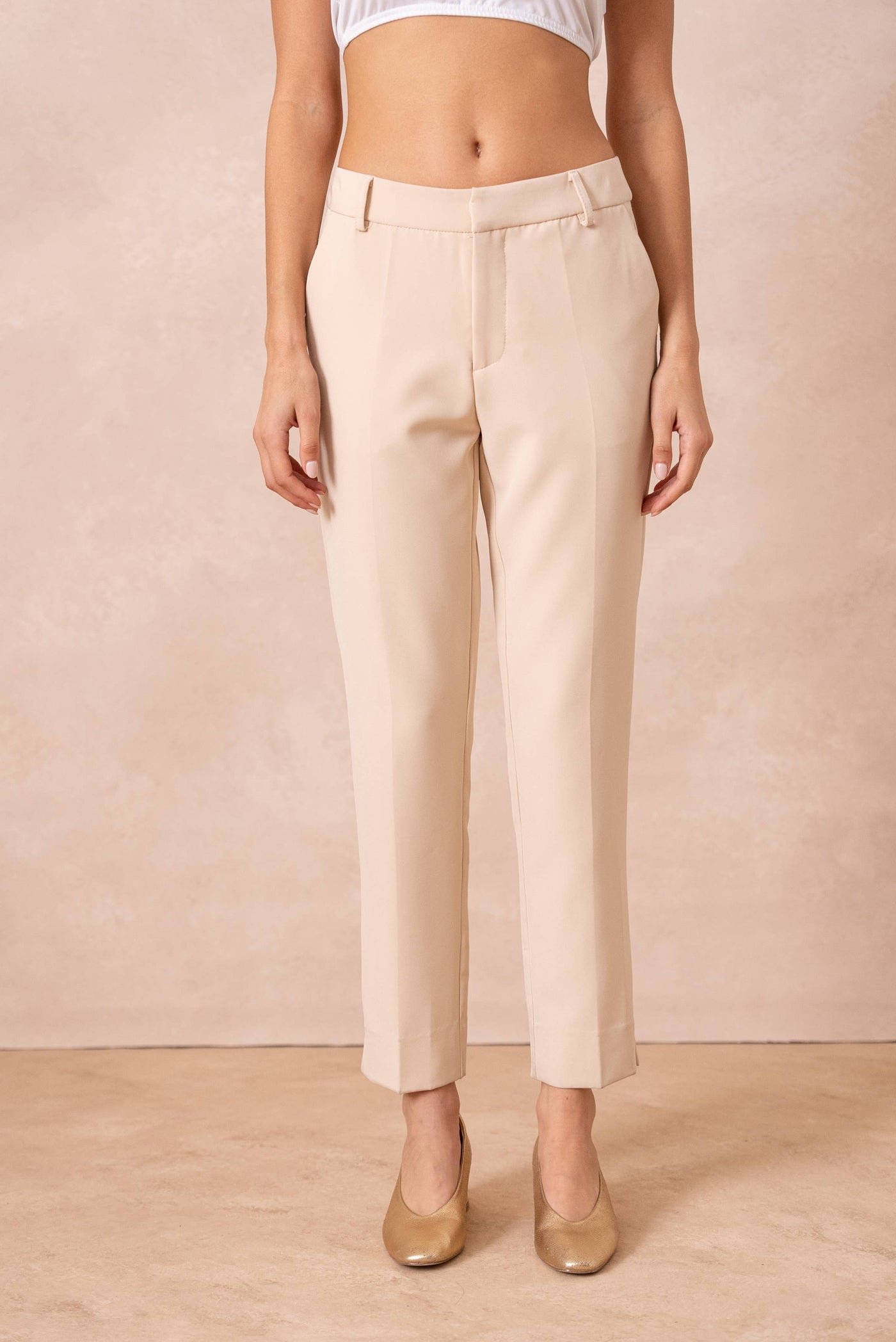 High-waisted Cigarette Pants-Ankle Pants,Business Casual,Chic,Cigarette Pants,clothing,Fitted,High Rise,Pants,Slim Fit,Slim Straight,Straight Leg,Women,women's-Beige-S-[option4]-[option5]-[option6]-Bella Bliss Boutique in Texas