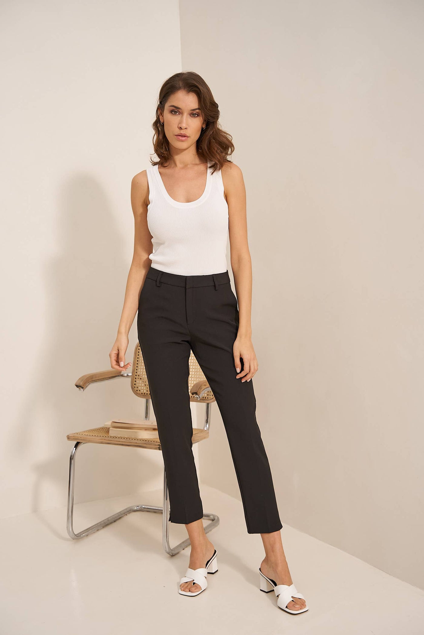 High-waisted Cigarette Pants-Ankle Pants,Business Casual,Chic,Cigarette Pants,clothing,Fitted,High Rise,Pants,Slim Fit,Slim Straight,Straight Leg,Women,women's-Black-S-[option4]-[option5]-[option6]-Bella Bliss Boutique in Texas
