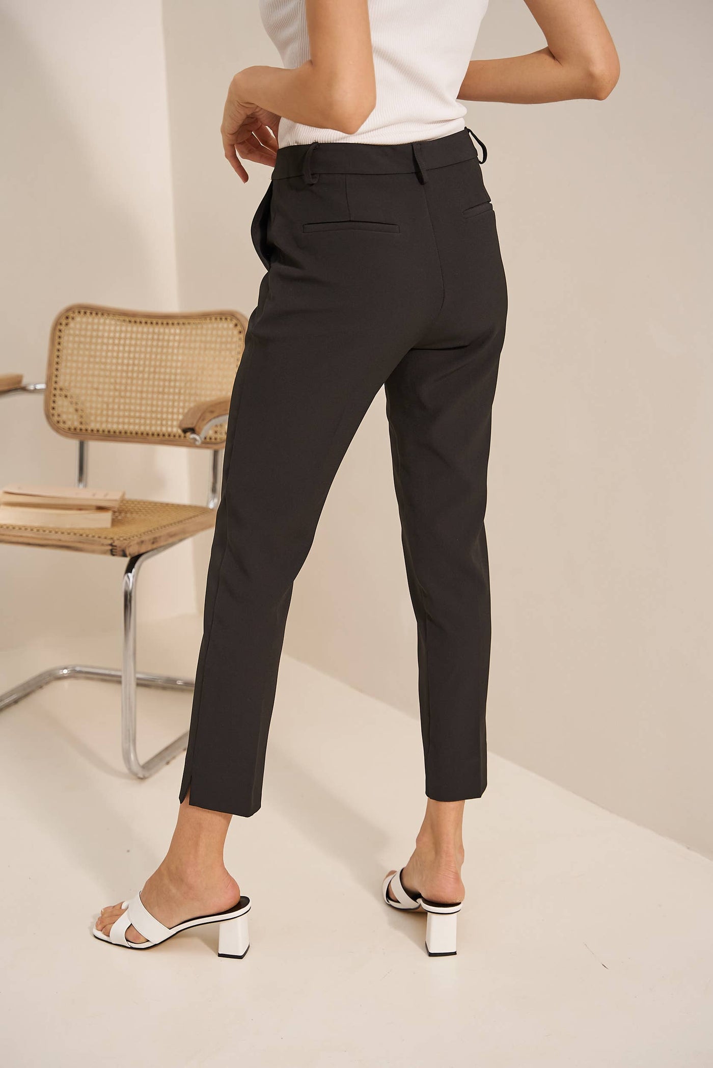 High-waisted Cigarette Pants-Ankle Pants,Business Casual,Chic,Cigarette Pants,clothing,Fitted,High Rise,Pants,Slim Fit,Slim Straight,Straight Leg,Women,women's-[option4]-[option5]-[option6]-Bella Bliss Boutique in Texas