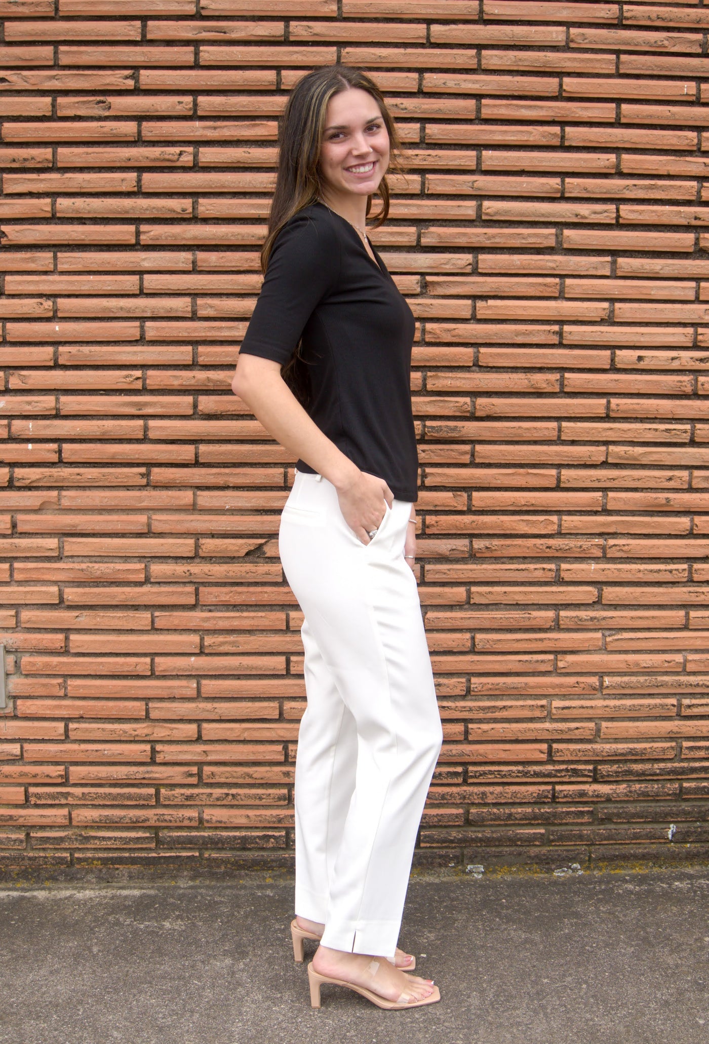 High-waisted Cigarette Pants-Ankle Pants,Business Casual,Chic,Cigarette Pants,clothing,Fitted,High Rise,Pants,Slim Fit,Slim Straight,Straight Leg,Women,women's-[option4]-[option5]-[option6]-Bella Bliss Boutique in Texas