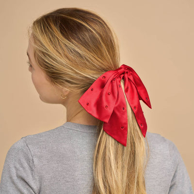 Holiday Satin & Rhinestone Bow Scrunchie-Bow,girls,Hair,Hair Accessories,Hair Bows,Hair Elastics,Hair Ties,holiday,Kitsch,Rhinestone,Rhinestone Bow,Stocking Stuffer,Women,women's-[option4]-[option5]-[option6]-Bella Bliss Boutique in Texas