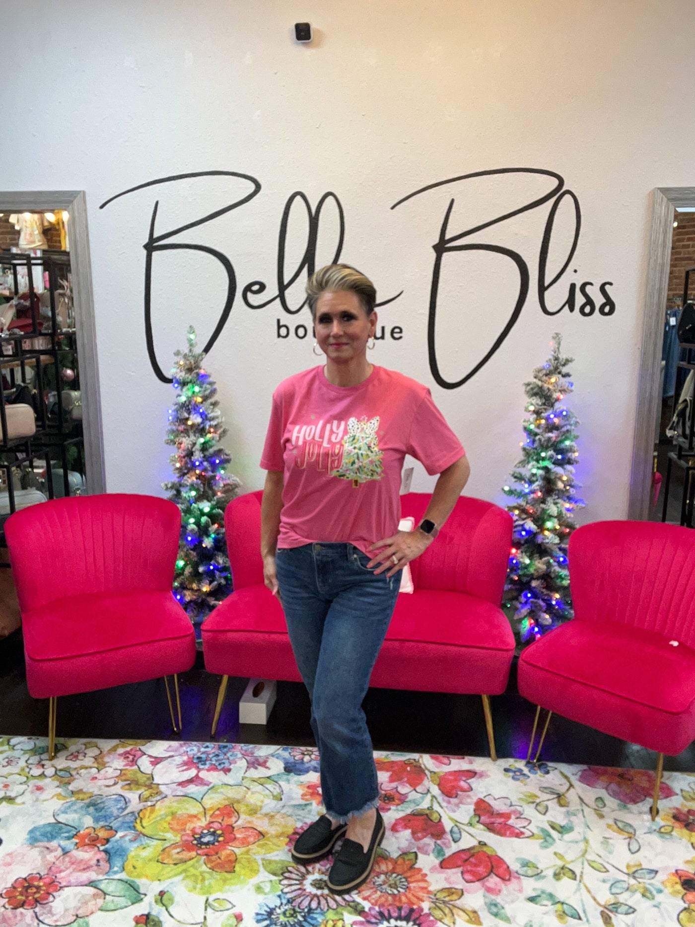Holly Jolly Tree Tee-Christmas,christmas tee,Christmas Tree,clothing,Curvy,Holly Jolly,Pink,Sale,T-Shirt,Top,Tops,Women,women's-[option4]-[option5]-[option6]-Bella Bliss Boutique in Texas