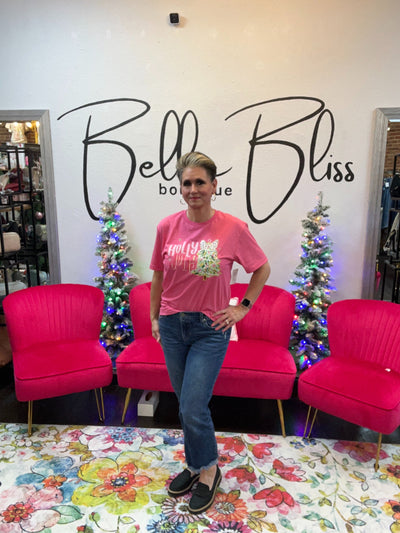 Holly Jolly Tree Tee-Christmas,christmas tee,Christmas Tree,clothing,Curvy,Holly Jolly,Pink,Sale,T-Shirt,Top,Tops,Women,women's-[option4]-[option5]-[option6]-Bella Bliss Boutique in Texas