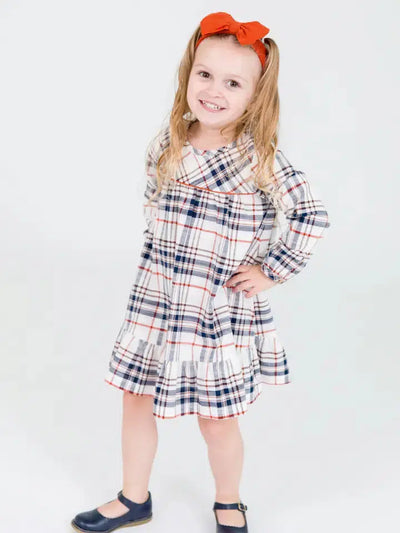 Homegrown Harvest Plaid Dress-Children & Tweens, children's, clothing, dress, dresses, Fall Plaid, Infant to 6, Off-White, plaid, Ruffle Hem, Tweens 7-14-6/12M-[option4]-[option5]-[option6]-Bella Bliss Boutique in Texas