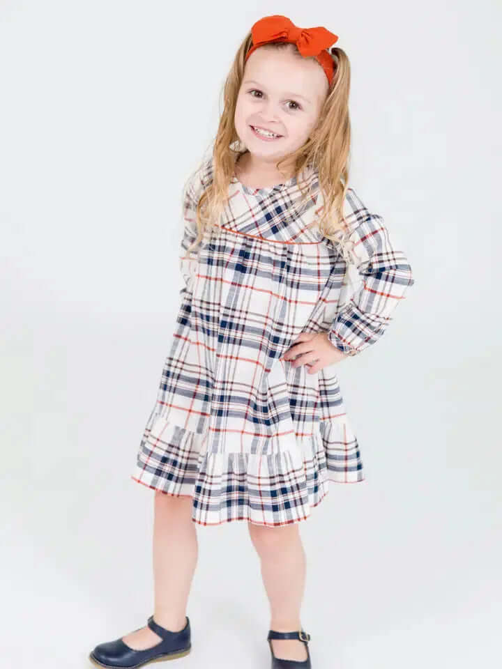 Homegrown Harvest Plaid Dress-Children & Tweens,children's,clothing,dress,dresses,Fall Plaid,Infant to 6,Off-White,plaid,Ruffle Hem,Tweens 7-14-[option4]-[option5]-[option6]-Bella Bliss Boutique in Texas