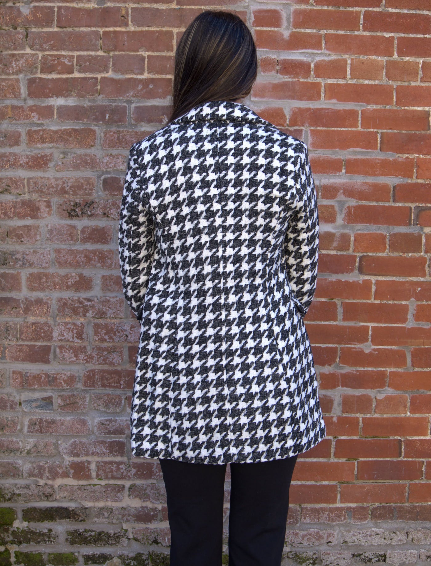 Houndstooth double-breasted mid-length jacket-Black & White,Button Detail,Button Front,Half Length,Houndstooth,Jackets,Outerwear,Women,women's-[option4]-[option5]-[option6]-Bella Bliss Boutique in Texas