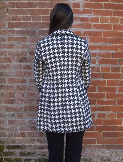 Houndstooth double-breasted mid-length jacket-Black & White,Button Detail,Button Front,Half Length,Houndstooth,Jackets,Outerwear,Women,women's-[option4]-[option5]-[option6]-Bella Bliss Boutique in Texas