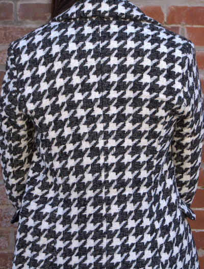 Houndstooth double-breasted mid-length jacket-Black & White,Button Detail,Button Front,Half Length,Houndstooth,Jackets,Outerwear,Women,women's-[option4]-[option5]-[option6]-Bella Bliss Boutique in Texas