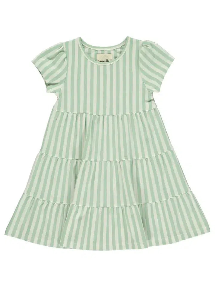 Iona Striped Dress-Berry Cream Stripe,Children & Tweens,children's,clothing,dress,dresses,Green and Cream Stripe,Infant to 6,stripe,Striped,Tweens 7-14-5-Green & Cream Stripe-[option4]-[option5]-[option6]-Bella Bliss Boutique in Texas