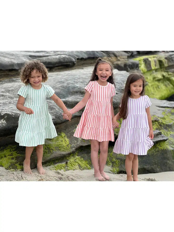 Iona Striped Dress-Berry Cream Stripe, Children & Tweens, children's, clothing, dress, dresses, Green and Cream Stripe, Infant to 6, stripe, Striped, Tweens 7-14-[option4]-[option5]-[option6]-Bella Bliss Boutique in Texas