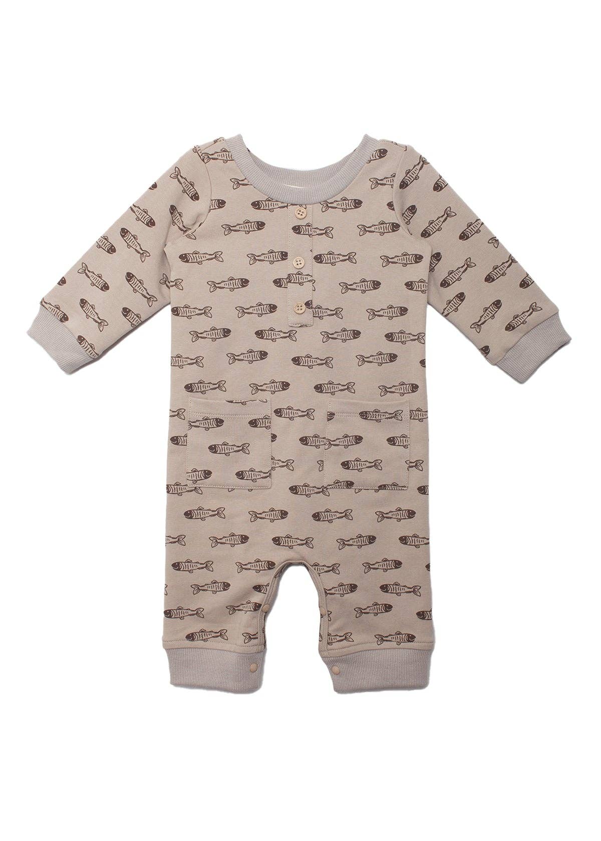 Isaiah Romper-Beige,boys,Button Front,Children & Tweens,clothing,Footless,Infant to 6,Long Sleeve,mabel + honey,pockets,Rompers-[option4]-[option5]-[option6]-Bella Bliss Boutique in Texas