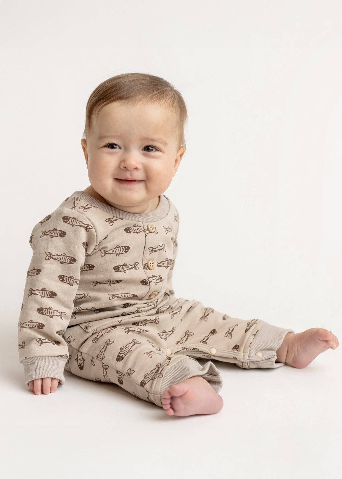 Isaiah Romper-Beige,boys,Button Front,Children & Tweens,clothing,Footless,Infant to 6,Long Sleeve,mabel + honey,pockets,Rompers-[option4]-[option5]-[option6]-Bella Bliss Boutique in Texas