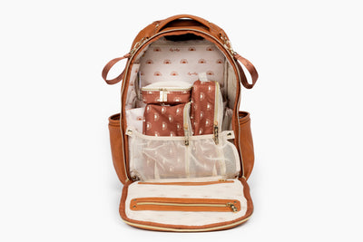 Itzy Ritzy Cognac Boss Plus™ Backpack Diaper Bag-Backpack,Children & Tweens,children's,children's Accessories,Children/Tween,Childrens/Tween,Diaper Bag,Diaper Bags,Diapers Bag,Faux Leather,Infant to 6,Itzy Ritzy,Leather-[option4]-[option5]-[option6]-Bella Bliss Boutique in Texas