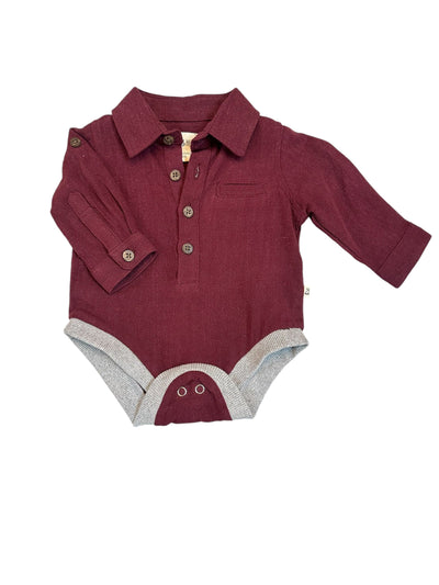 Jasper Woven Onesie-Burgundy,Button Front,Button Up,Children & Tweens,children's,clothing,Collared,Infant to 6,Onsie,Sale,Woven-0/3M-[option4]-[option5]-[option6]-Bella Bliss Boutique in Texas