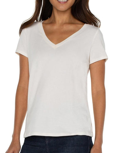 Jersey Knit Tee-clothing,French Cream,Jersey Knit,Top,Tops,V-Neck,Women,women's-[option4]-[option5]-[option6]-Bella Bliss Boutique in Texas