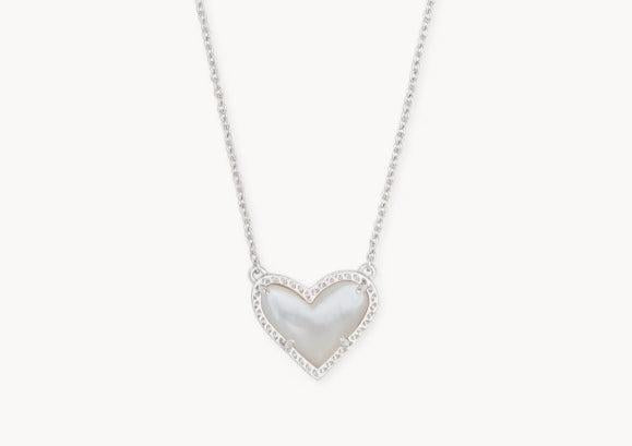 Kendra Scott Ari Heart Pendant Necklace-heart,Heart Charm,Jewelry,Kendra Scott,Mother of Pearl,necklace,necklaces,Pendant Necklace,Silver,Women,women's-[option4]-[option5]-[option6]-Bella Bliss Boutique in Texas