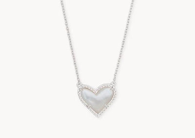 Kendra Scott Ari Heart Pendant Necklace-heart,Heart Charm,Jewelry,Kendra Scott,Mother of Pearl,necklace,necklaces,Pendant Necklace,Silver,Women,women's-[option4]-[option5]-[option6]-Bella Bliss Boutique in Texas