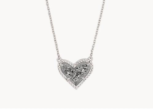 Kendra Scott Ari Heart Pendant Necklace-drusy,heart,Hearts,Jewelry,Kendra Scott,necklace,necklaces,Pendant Necklace,Silver,Women,women's-[option4]-[option5]-[option6]-Bella Bliss Boutique in Texas