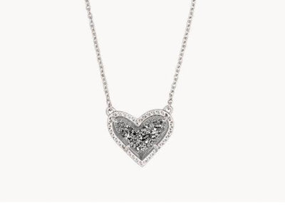Kendra Scott Ari Heart Pendant Necklace-drusy,heart,Hearts,Jewelry,Kendra Scott,necklace,necklaces,Pendant Necklace,Silver,Women,women's-[option4]-[option5]-[option6]-Bella Bliss Boutique in Texas