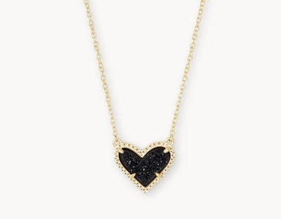 Kendra Scott Ari Heart Short Pedant Necklace-14k Gold,Black,drusy,heart,Heart Charm,Jewelry,Kendra Scott,necklace,necklaces,Pendant Necklace,Women,women's-[option4]-[option5]-[option6]-Bella Bliss Boutique in Texas