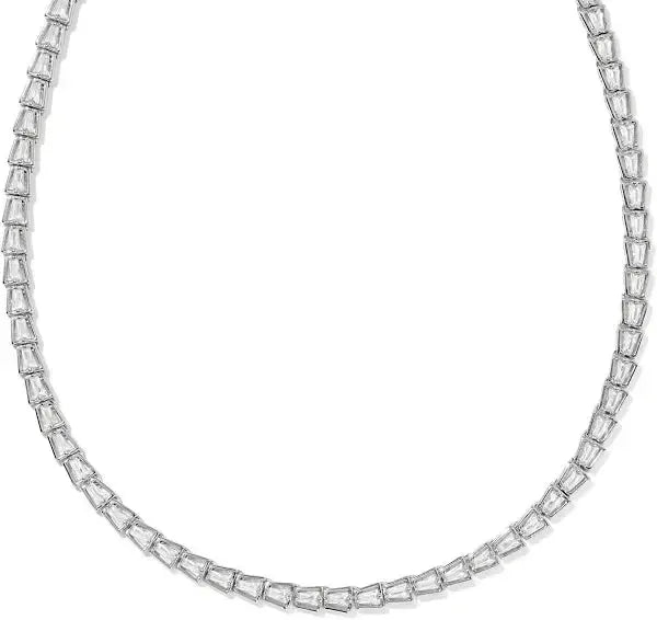 Kendra Scott Bella Tennis Necklace-14k Gold,Chain Necklace,Clear CZ,CZ,Jewelry,Kendra Scott,Link Necklace,necklace,necklaces,rhodium,tennis,Women-Silver-[option4]-[option5]-[option6]-Bella Bliss Boutique in Texas