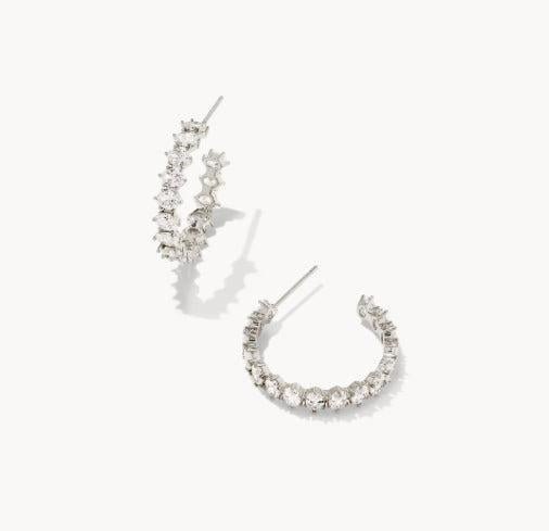 Kendra Scott Cailin Crystal Hoop Earrings-Crystal,Crystals,Earring,Earrings,Hoop Earrings,Jewelry,Kendra Scott,Post Earrings,Post Hoop Earrings,Silver,Women,women's-[option4]-[option5]-[option6]-Bella Bliss Boutique in Texas