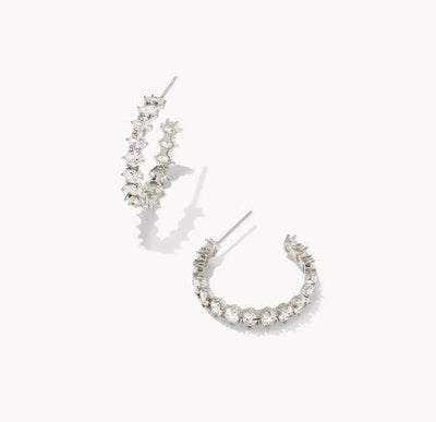 Kendra Scott Cailin Crystal Hoop Earrings-Crystal,Crystals,Earring,Earrings,Hoop Earrings,Jewelry,Kendra Scott,Post Earrings,Post Hoop Earrings,Silver,Women,women's-[option4]-[option5]-[option6]-Bella Bliss Boutique in Texas