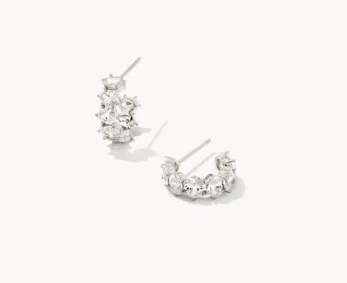 Kendra Scott Cailin Crystal Huggie Earrings-Crystal,Crystals,Earring,Earrings,Jewelry,Kendra Scott,Post Earrings,Post Hoop Earrings,Silver,Women,women's-[option4]-[option5]-[option6]-Bella Bliss Boutique in Texas
