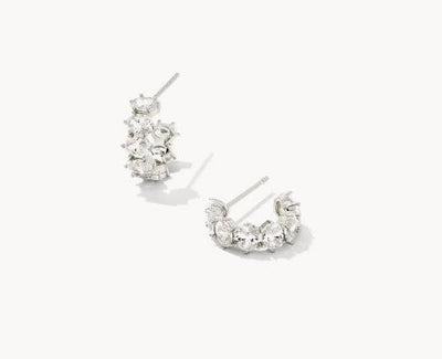 Kendra Scott Cailin Crystal Huggie Earrings-Crystal,Crystals,Earring,Earrings,Jewelry,Kendra Scott,Post Earrings,Post Hoop Earrings,Silver,Women,women's-[option4]-[option5]-[option6]-Bella Bliss Boutique in Texas