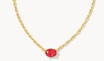 Kendra Scott Cailin Crystal Pendant Necklace-14k Gold,Birthstone Charms,Clear CZ,CZ,Jewelry,Kendra Scott,necklace,necklaces,Pendant Necklace,Women,women's-Red Crystal-[option4]-[option5]-[option6]-Bella Bliss Boutique in Texas