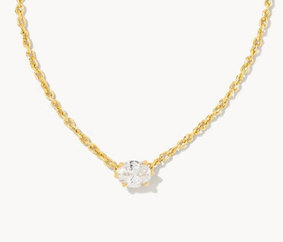 Kendra Scott Cailin Crystal Pendant Necklace-14k Gold,Birthstone Charms,Clear CZ,CZ,Jewelry,Kendra Scott,necklace,necklaces,Pendant Necklace,Women,women's-White Crystal-[option4]-[option5]-[option6]-Bella Bliss Boutique in Texas