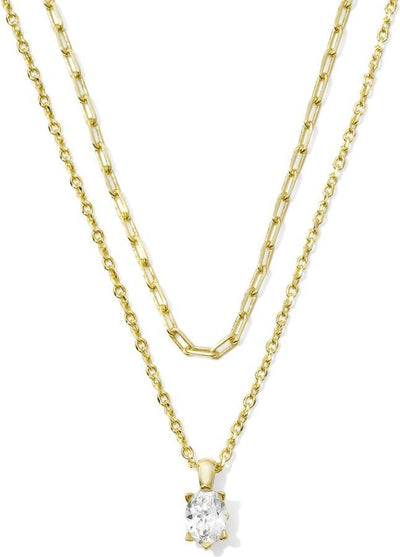 Kendra Scott Cailin Multi Strand Necklace-14k Gold,Chain Necklace,Clear CZ,CZ,Jewelry,Kendra Scott,Layered,necklace,necklaces,Pendant Necklace,rhodium,Women-Gold-[option4]-[option5]-[option6]-Bella Bliss Boutique in Texas