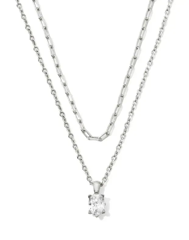 Kendra Scott Cailin Multi Strand Necklace-14k Gold,Chain Necklace,Clear CZ,CZ,Jewelry,Kendra Scott,Layered,necklace,necklaces,Pendant Necklace,rhodium,Women-Silver-[option4]-[option5]-[option6]-Bella Bliss Boutique in Texas