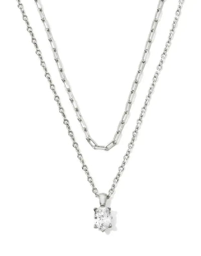Kendra Scott Cailin Multi Strand Necklace-14k Gold,Chain Necklace,Clear CZ,CZ,Jewelry,Kendra Scott,Layered,necklace,necklaces,Pendant Necklace,rhodium,Women-Silver-[option4]-[option5]-[option6]-Bella Bliss Boutique in Texas