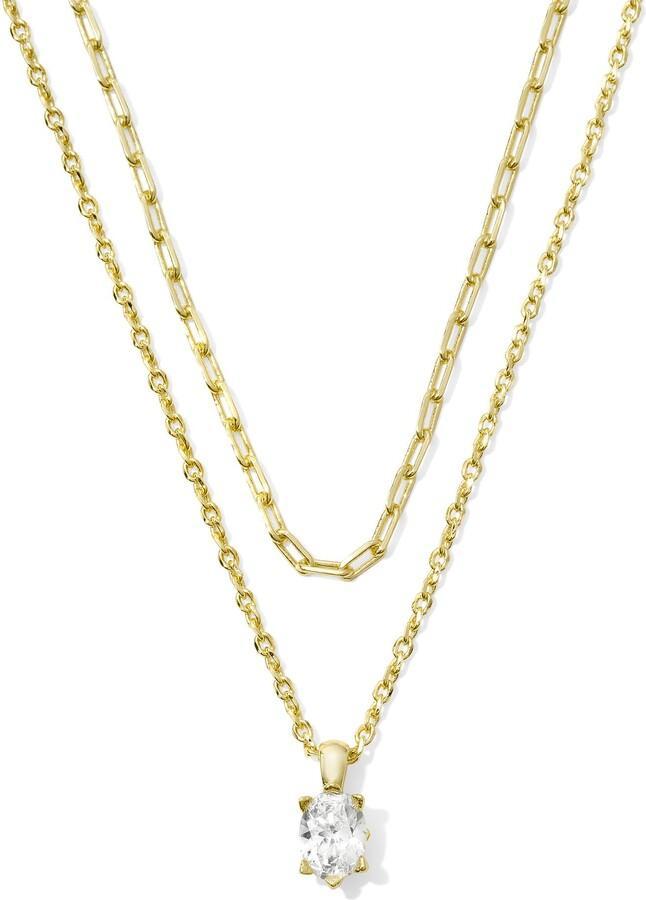 Kendra Scott Cailin Multi Strand Necklace-14k Gold,Chain Necklace,Clear CZ,CZ,Jewelry,Kendra Scott,Layered,necklace,necklaces,Pendant Necklace,rhodium,Women-[option4]-[option5]-[option6]-Bella Bliss Boutique in Texas