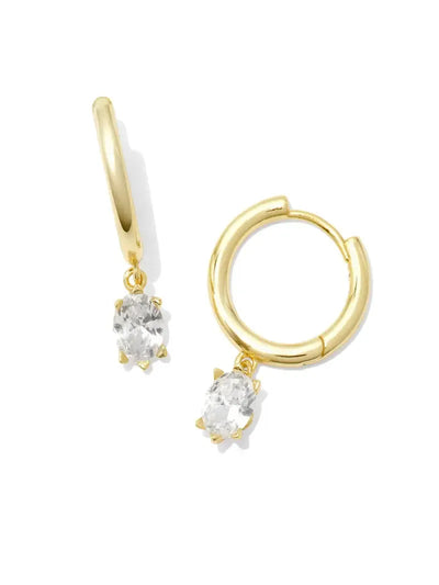Kendra Scott Cailin Single Stone Huggies-14k Gold,Clear CZ,CZ,Dangle Earrings,Earring,Earrings,Jewelry,Post Drop Earrings,Post Earrings,Post Hoop Earrings,rhodium,Women-Gold-[option4]-[option5]-[option6]-Bella Bliss Boutique in Texas