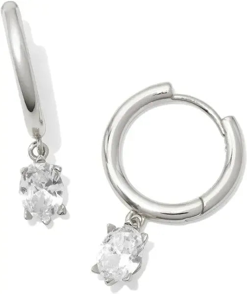 Kendra Scott Cailin Single Stone Huggies-14k Gold,Clear CZ,CZ,Dangle Earrings,Earring,Earrings,Jewelry,Post Drop Earrings,Post Earrings,Post Hoop Earrings,rhodium,Women-Silver-[option4]-[option5]-[option6]-Bella Bliss Boutique in Texas