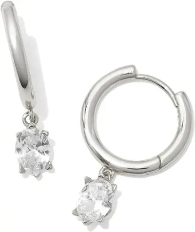 Kendra Scott Cailin Single Stone Huggies-14k Gold,Clear CZ,CZ,Dangle Earrings,Earring,Earrings,Jewelry,Post Drop Earrings,Post Earrings,Post Hoop Earrings,rhodium,Women-Silver-[option4]-[option5]-[option6]-Bella Bliss Boutique in Texas