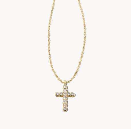 Kendra Scott Cross Crystal Pendant Necklace-14k Gold,Chain Necklace,Cross Charm,cross necklace,Crystal,Crystals,Jewelry,Kendra Scott,necklace,necklaces,Pendant Necklace,Women,women's-[option4]-[option5]-[option6]-Bella Bliss Boutique in Texas
