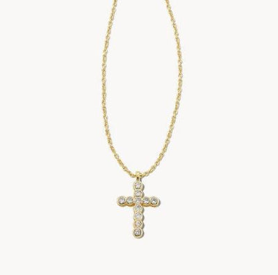 Kendra Scott Cross Crystal Pendant Necklace-14k Gold,Chain Necklace,Cross Charm,cross necklace,Crystal,Crystals,Jewelry,Kendra Scott,necklace,necklaces,Pendant Necklace,Women,women's-[option4]-[option5]-[option6]-Bella Bliss Boutique in Texas