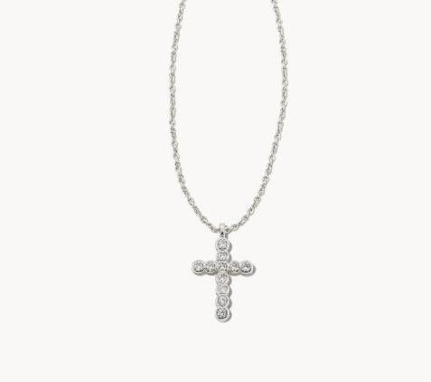 Kendra Scott Cross Crystal Pendant Necklace-Chain Necklace,Cross Charm,cross necklace,Crystal,Crystals,Jewelry,Kendra Scott,necklace,necklaces,Silver,Women,women's-[option4]-[option5]-[option6]-Bella Bliss Boutique in Texas