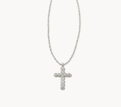 Kendra Scott Cross Crystal Pendant Necklace-Chain Necklace,Cross Charm,cross necklace,Crystal,Crystals,Jewelry,Kendra Scott,necklace,necklaces,Silver,Women,women's-[option4]-[option5]-[option6]-Bella Bliss Boutique in Texas