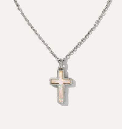 Kendra Scott Cross Pendant Necklace with Lab Grown Opal-Cross,Cross Charm,cross necklace,Jewelry,necklace,necklaces,Opal,Pendant Necklace,Silver,Women,women's-[option4]-[option5]-[option6]-Bella Bliss Boutique in Texas