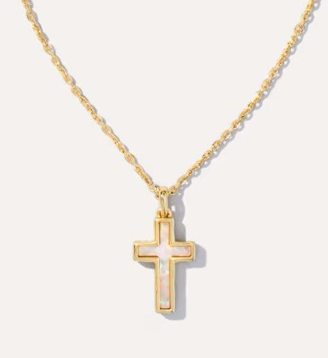 Kendra Scott Cross Pendant Necklace with White Lab Grown Opal-14k Gold,Cross,cross necklace,Jewelry,Kendra Scott,necklace,necklaces,Opal,Pendant Necklace,Women,women's-[option4]-[option5]-[option6]-Bella Bliss Boutique in Texas