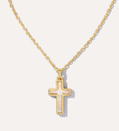 Kendra Scott Cross Pendant Necklace with White Lab Grown Opal-14k Gold,Cross,cross necklace,Jewelry,Kendra Scott,necklace,necklaces,Opal,Pendant Necklace,Women,women's-[option4]-[option5]-[option6]-Bella Bliss Boutique in Texas