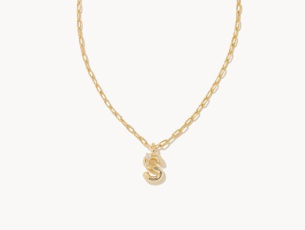 Kendra Scott Crystal Letter Short Pendant necklace-14k Gold,Chain Necklace,Charm Necklace,Jewelry,Kendra Scott,necklace,necklaces,Pendant Necklace,Women,women's-S-[option4]-[option5]-[option6]-Bella Bliss Boutique in Texas