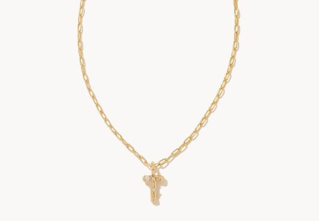 Kendra Scott Crystal Letter Short Pendant necklace-14k Gold,Chain Necklace,Charm Necklace,Jewelry,Kendra Scott,necklace,necklaces,Pendant Necklace,Women,women's-T-[option4]-[option5]-[option6]-Bella Bliss Boutique in Texas