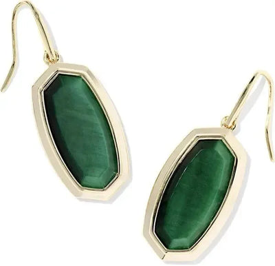 Kendra Scott Dani Bezel Gold Drop Earrings-14k Gold,Dangle Earrings,Earring,Earrings,French Wire Earrings,green,holiday,Jewelry,Kendra Scott,tigers eye,Women-[option4]-[option5]-[option6]-Bella Bliss Boutique in Texas